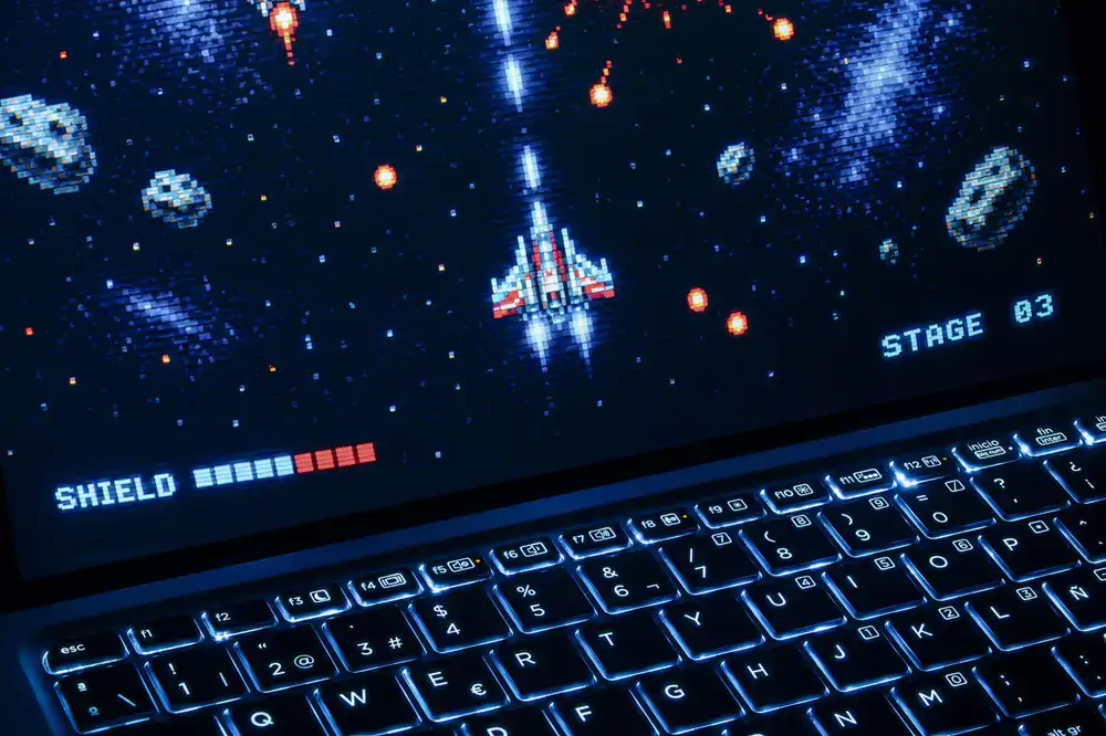 A gaming setup tailored for speedrunning with active timers on screen